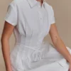 Aysha Buttoned Linen Mini Dress – White Aysha Buttoned Linen Mini Dress – White