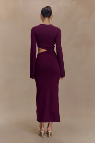 Azariah Long Sleeve Knit Midi Dress – Plum