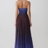Azizi Pleated Halter Midi Dress – Chocolate & Blue Ombre Print