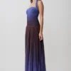 Azizi Pleated Halter Midi Dress – Chocolate & Blue Ombre Print