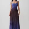 Azizi Pleated Halter Midi Dress – Chocolate & Blue Ombre Print
