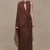 Bakari Diamante Cape Maxi Dress – Chocolate Bakari Diamante Cape Maxi Dress – Chocolate