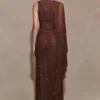 Bakari Diamante Cape Maxi Dress – Chocolate Bakari Diamante Cape Maxi Dress – Chocolate