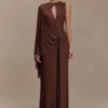Bakari Diamante Cape Maxi Dress – Chocolate Bakari Diamante Cape Maxi Dress – Chocolate