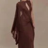 Bakari Diamante Cape Maxi Dress – Chocolate Bakari Diamante Cape Maxi Dress – Chocolate
