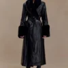 Bec Faux Leather Trench Coat With Faux Fur – Black