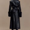 Bec Faux Leather Trench Coat With Faux Fur – Black