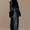 Bec Faux Leather Trench Coat With Faux Fur – Black