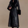 Bec Faux Leather Trench Coat With Faux Fur – Black
