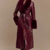 Bec Faux Leather Trench Coat With Faux Fur – Cherry Red