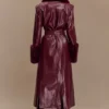 Bec Faux Leather Trench Coat With Faux Fur – Cherry Red
