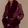 Bec Faux Leather Trench Coat With Faux Fur – Cherry Red