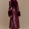 Bec Faux Leather Trench Coat With Faux Fur – Cherry Red
