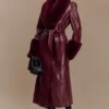 Bec Faux Leather Trench Coat With Faux Fur – Cherry Red