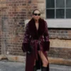Bec Faux Leather Trench Coat With Faux Fur – Cherry Red