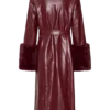Bec Faux Leather Trench Coat With Faux Fur – Cherry Red
