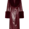 Bec Faux Leather Trench Coat With Faux Fur – Cherry Red