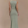 Beck Plunge Maxi Dress With Floral Hardware – Basil Beck Plunge Maxi Dress With Floral Hardware – Basil