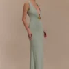 Beck Plunge Maxi Dress With Floral Hardware – Basil Beck Plunge Maxi Dress With Floral Hardware – Basil