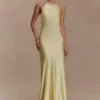 Bella Satin Halter Maxi Dress – Lemon