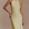 Bella Satin Halter Maxi Dress – Lemon