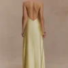 Bella Satin Halter Maxi Dress – Lemon