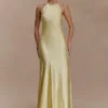 Bella Satin Halter Maxi Dress – Lemon