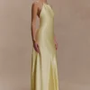 Bella Satin Halter Maxi Dress – Lemon
