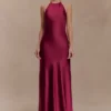 Bella Satin Halter Maxi Dress – Mahogany
