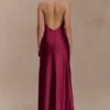 Bella Satin Halter Maxi Dress – Mahogany