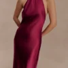 Bella Satin Halter Maxi Dress – Mahogany