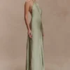 Bella Satin Halter Maxi Dress – Sage