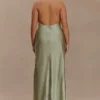 Bella Satin Halter Maxi Dress – Sage
