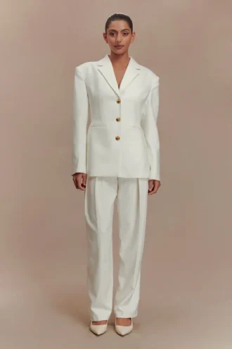 Penelope Pleated High Waisted Pants – Ivory