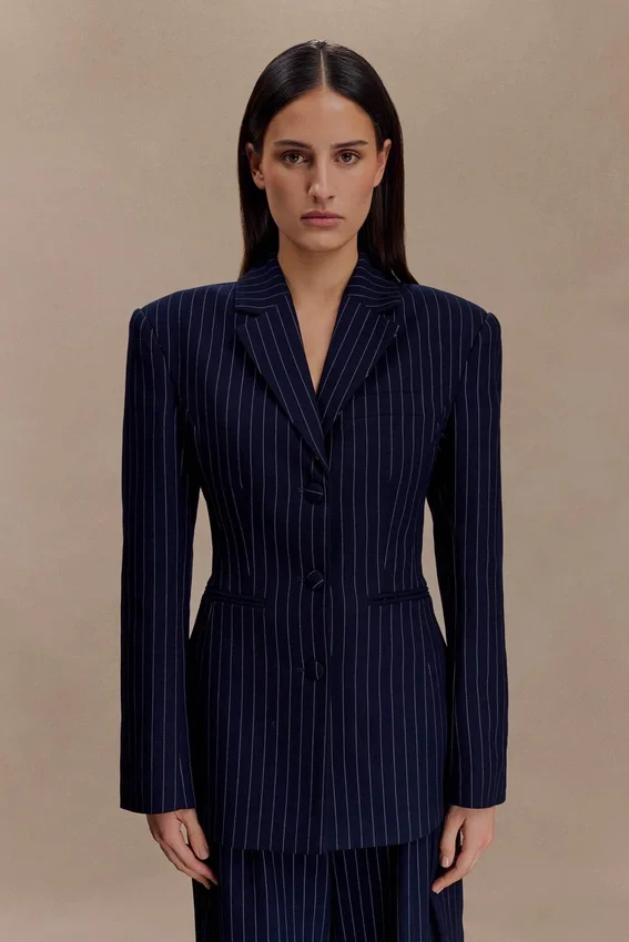 Bellamy Cinched Blazer – Navy Pinstripe Bellamy Cinched Blazer – Navy Pinstripe