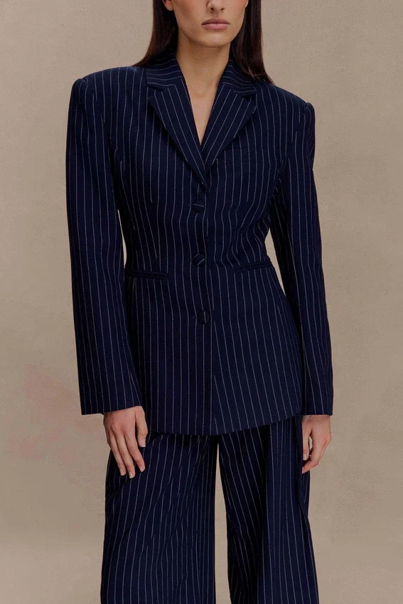 Bellamy Cinched Blazer – Navy Pinstripe Bellamy Cinched Blazer – Navy Pinstripe
