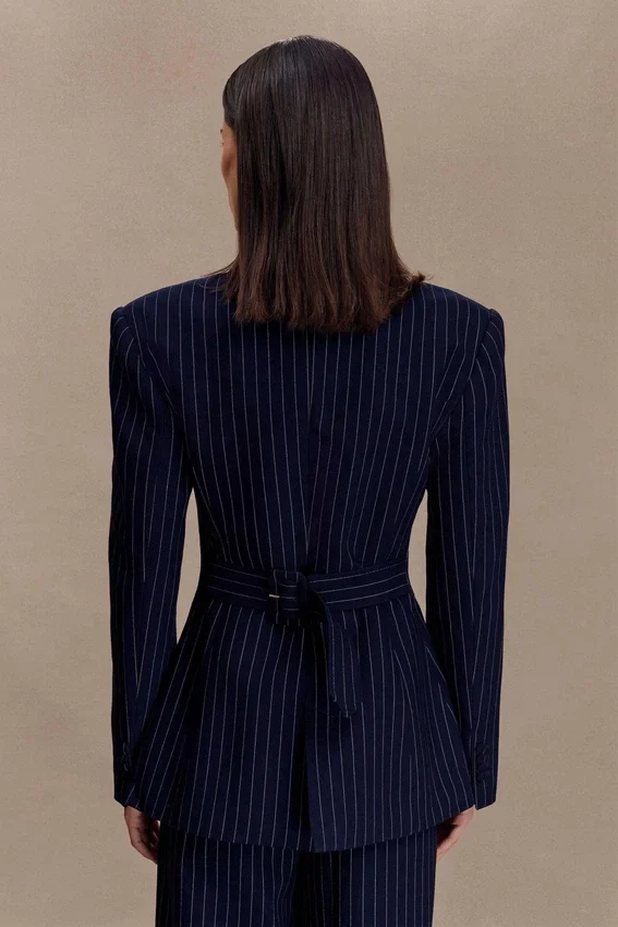 Bellamy Cinched Blazer – Navy Pinstripe Bellamy Cinched Blazer – Navy Pinstripe