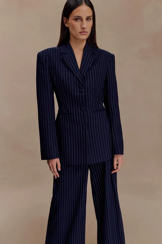 Bellamy Cinched Blazer – Navy Pinstripe Bellamy Cinched Blazer – Navy Pinstripe