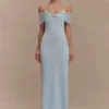 Bernadina Mesh And Slinky Halter Maxi Dress – Pale Blue Bernadina Mesh And Slinky Halter Maxi Dress – Pale Blue