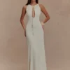 Beryl Slinky Maxi Dress With Pearls – Ivory Beryl Slinky Maxi Dress With Pearls – Ivory