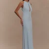 Beryl Slinky Maxi Dress With Pearls – Pale Blue Beryl Slinky Maxi Dress With Pearls – Pale Blue