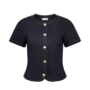 Bethany Short Sleeve Buttoned Denim Top – Washed Indigo Blue