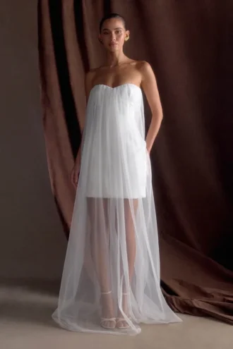 Bettany Chiffon Strapless Maxi Dress – White