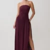 Bex Strapless Slinky Maxi Dress With Split – Burgundy Bex Strapless Slinky Maxi Dress With Split – Burgundy