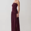 Bex Strapless Slinky Maxi Dress With Split – Burgundy Bex Strapless Slinky Maxi Dress With Split – Burgundy