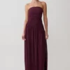 Bex Strapless Slinky Maxi Dress With Split – Burgundy Bex Strapless Slinky Maxi Dress With Split – Burgundy