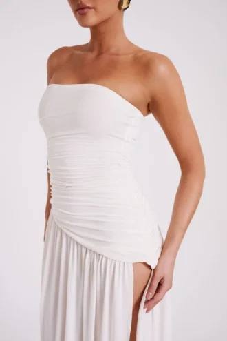 Bex Strapless Slinky Maxi Dress With Split – Ivory