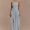 Bex Strapless Slinky Maxi Dress With Split – Pale Blue