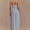 Bex Strapless Slinky Maxi Dress With Split – Pale Blue