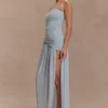 Bex Strapless Slinky Maxi Dress With Split – Pale Blue